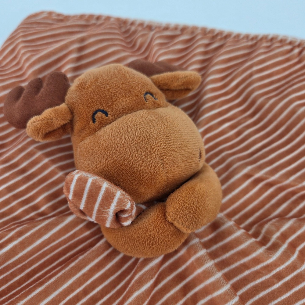 Just One You Carters Moose Baby Security Blanket Brown White Striped Lovey Plush - Picture 2 of 4